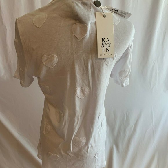 Zoe Karssen Slim Fit Fine Rib Tee Shirt Heart Patch NWT Size SMALL White - Picture 3 of 4